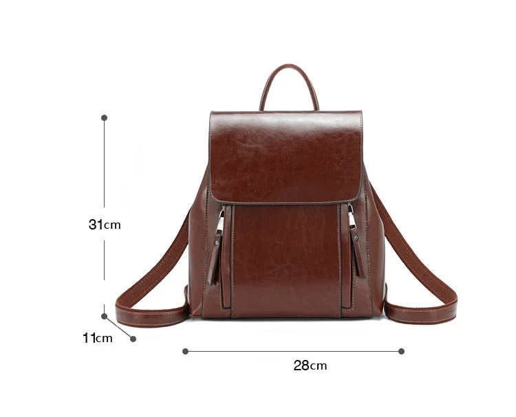 

2021 Backpack Female New Style Leather Handbag Fashion Oil Wax Soft Leather Backpack Casual Lady School Bag Travel Bag For Women