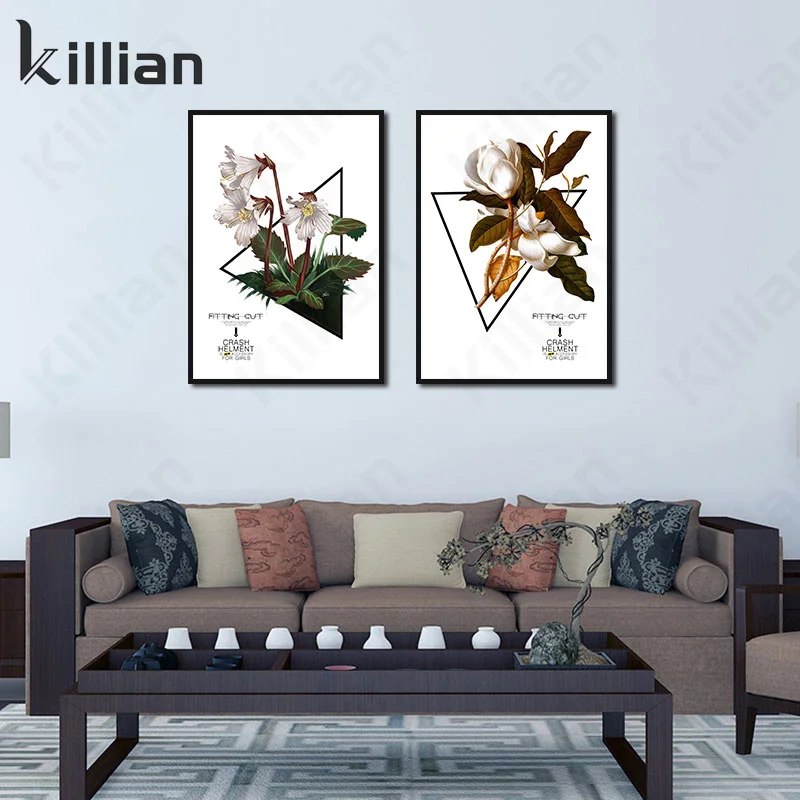 

Picture Print Aesthetic Poster Triangle Frame Flowers Plant Art Decoration Modern Decorative Canvas Painting Art Pastoral Decor