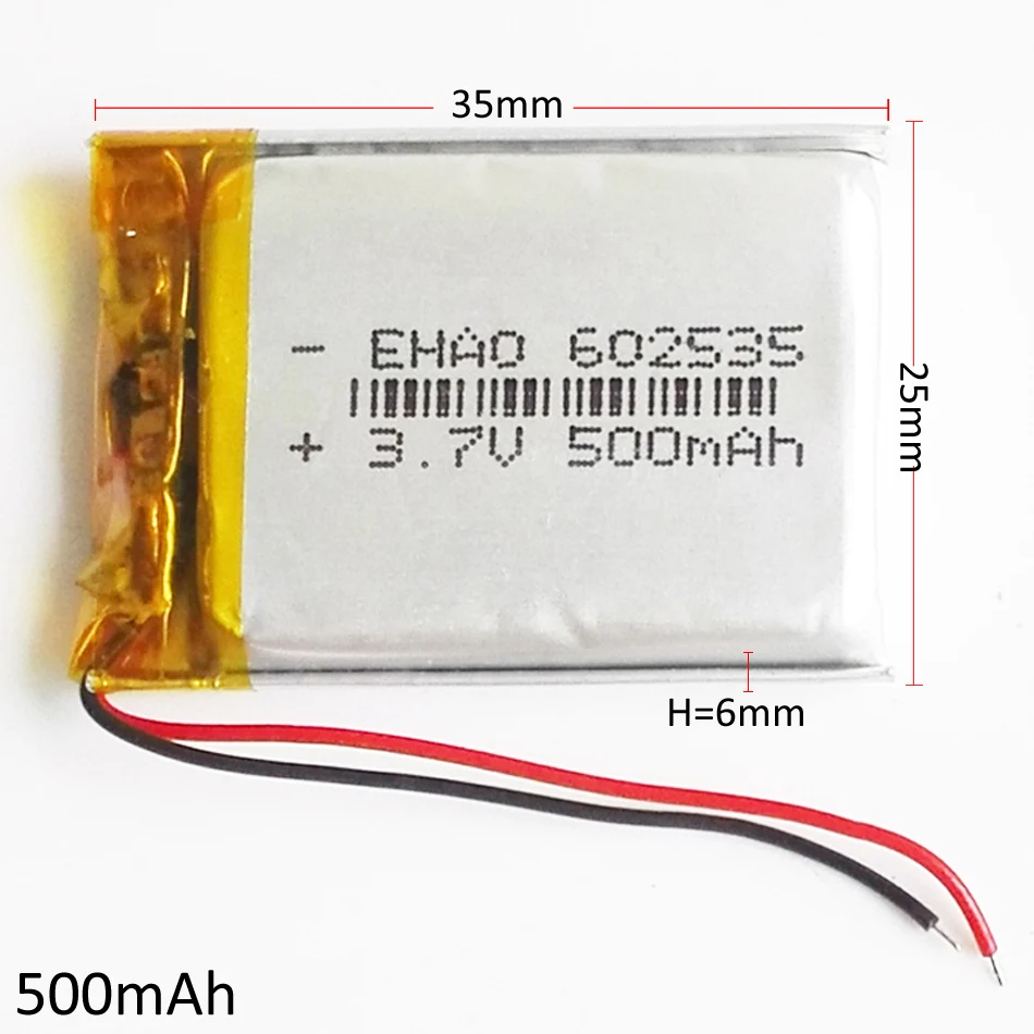 3,7 V 500mAh литий-полимерная LiPo аккумуляторная батарея 602535 для Mp3 MP4 gps bluetooth электронные книги внешний аккумулятор камеры 6*25*35 мм