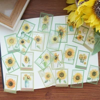 38pcs stamp design yellow sunflower style transparent sticker scrapbooking diy gift packing label gift decoration tag