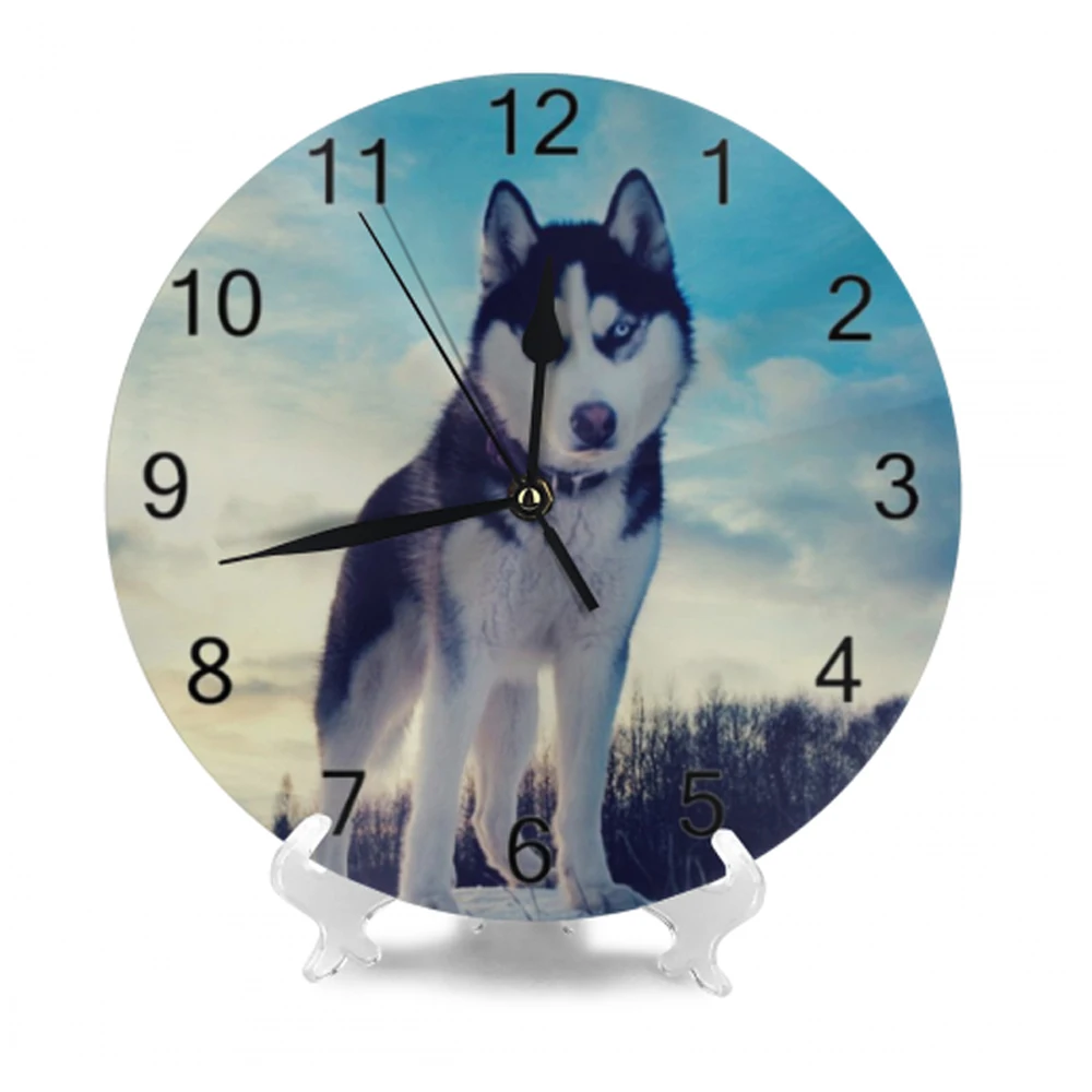 25CM/10inch Wall Clocks Round Dogs Clock Numeral Digital Dial Mute No Ticking Sound Battery Operated Home Decoration - купить по
