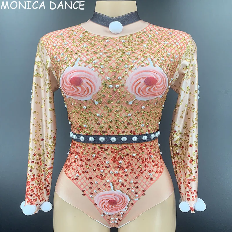 

Women Multi-color Glisten Crystals Bodysuit Long Sleeve Rhinestones Tights Stage Wear Bar DJ Sexy Singer Dancer Dance Bodysuit