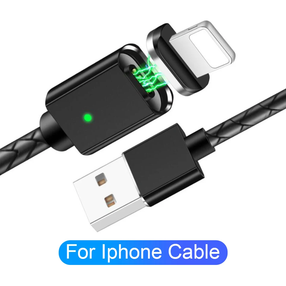 Магнитный кабель 3A Быстрая зарядка кабель для передачи данных для iPhone samsung Micro Usb для Xiaomi type C магнитное зарядное устройство кабель для мобильного телефона Usb шнур - Цвет: For iphone Black