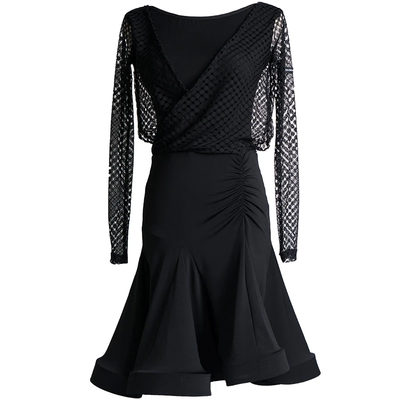 

2020 New Latin Dance Dress For Women's Sexy Mesh Long Sleeve Big Swing Dresses Cha Cha Samba Salsa Ballroom Dance Costume DL5956