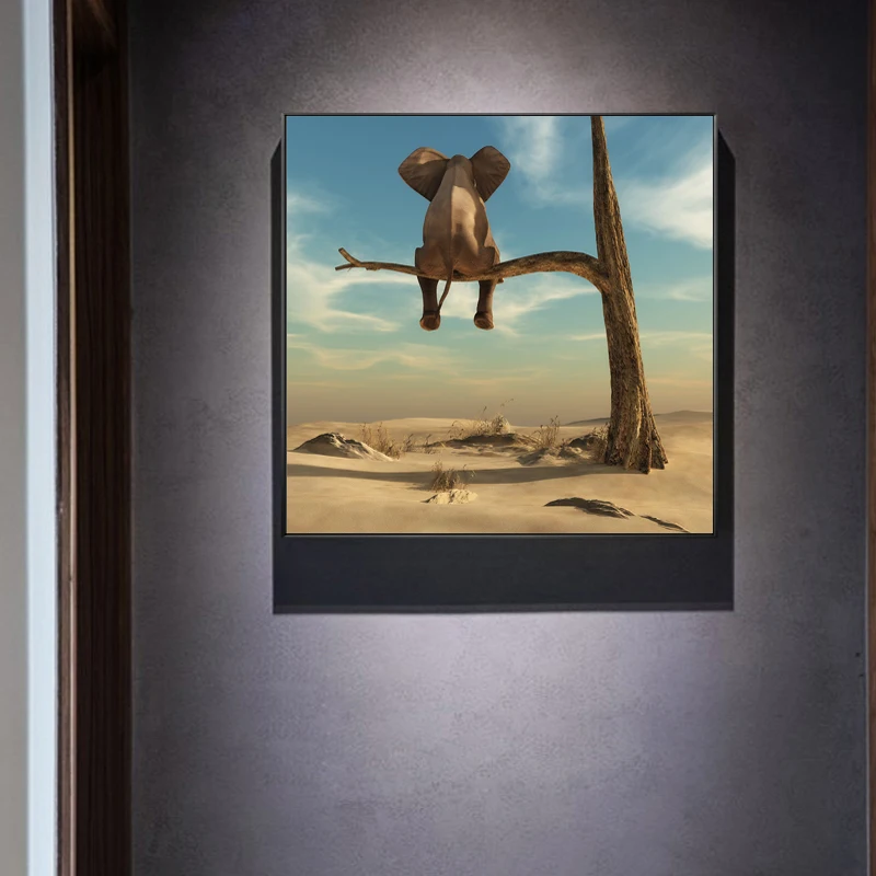 Слон сидит на ветке дерева современное искусство холст плакаты и принты