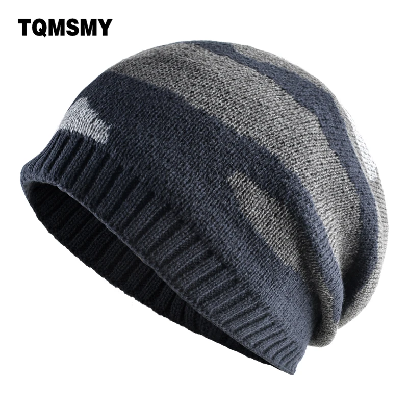 Зимние вязаные шерстяные шапки для мужчин облегающие с камуфляжным узором
