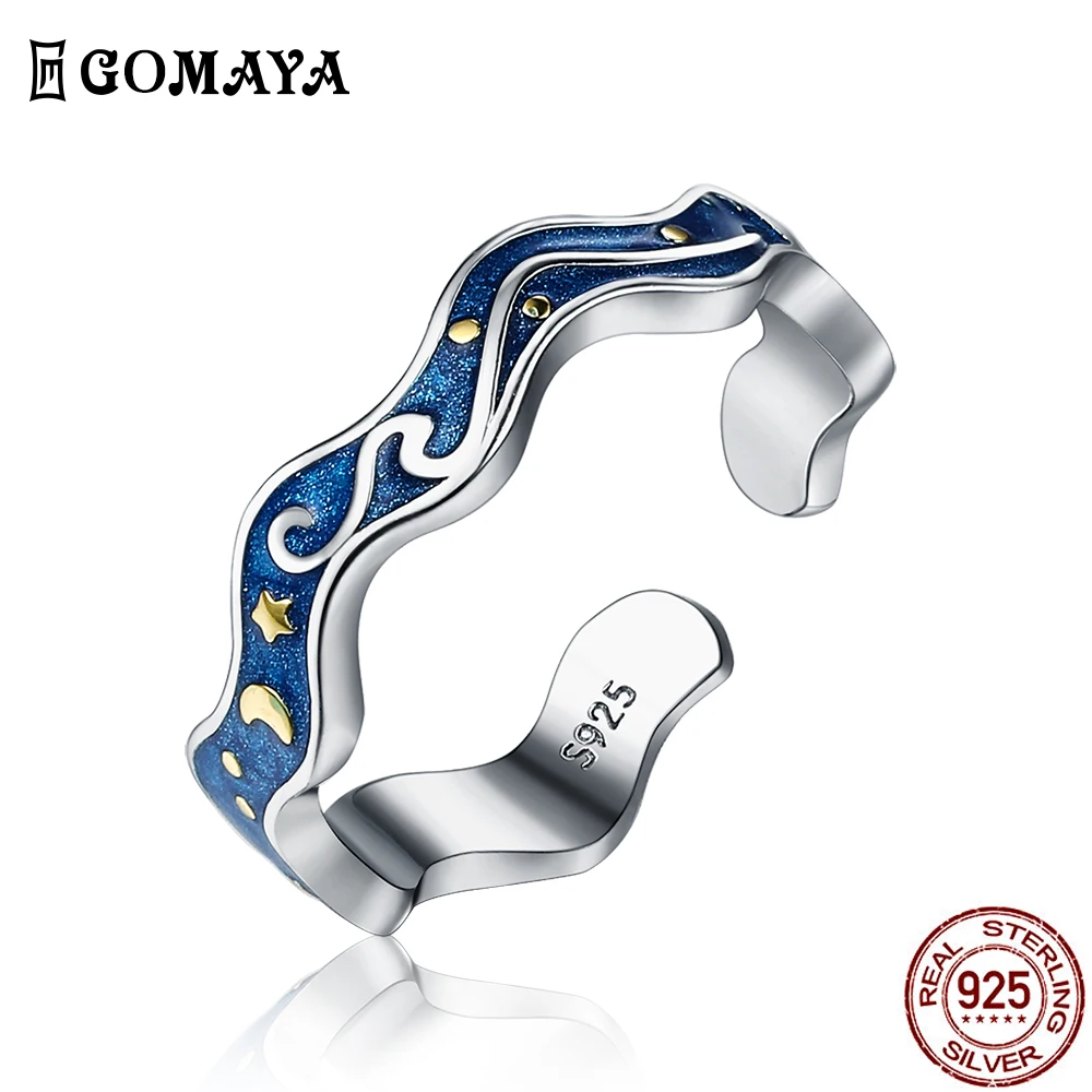 

GOMAYA Wave 925 Sterling Silver Rings For Women Auspicious Clouds Mysterious Romantic Anniversary Ring Star Moon Fine Jewelry