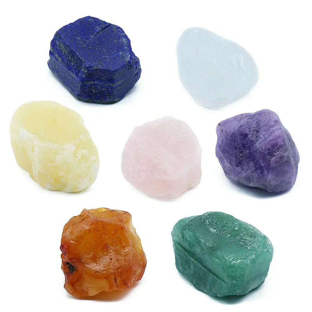 Крупные камни для чакр, набор из 7 грубых кристаллов и необработанного селенита, 3/4 фунтов (заряженные камни), розовый кварц, аметист, лазурит от AliExpress WW
