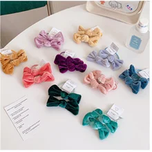 2Pcs/Set Golden Velvet Bow Hair Tie Sweet And Cute Candy Color Hair Rope New Winter Headwear For Girls (2)