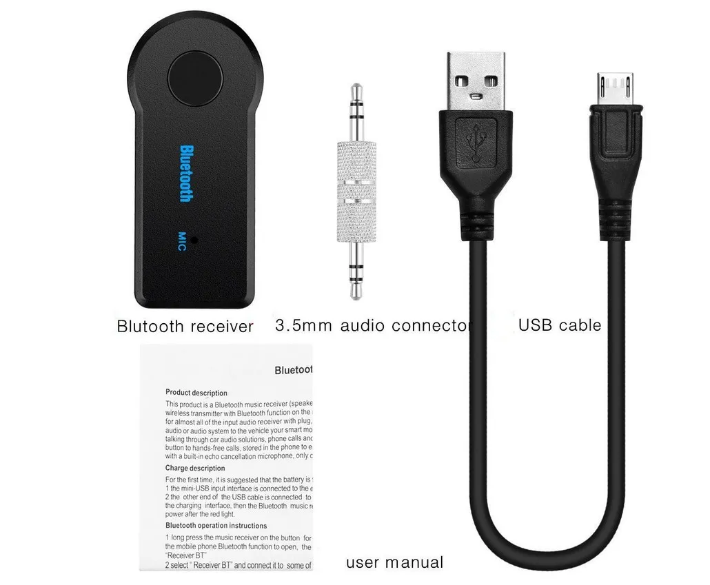 Черный Беспроводной Bluetooth приемник 3,5 мм Aux стерео усилитель музыка домашний автомобильный Bluetooth адаптер микрофон - Цвет: Черный