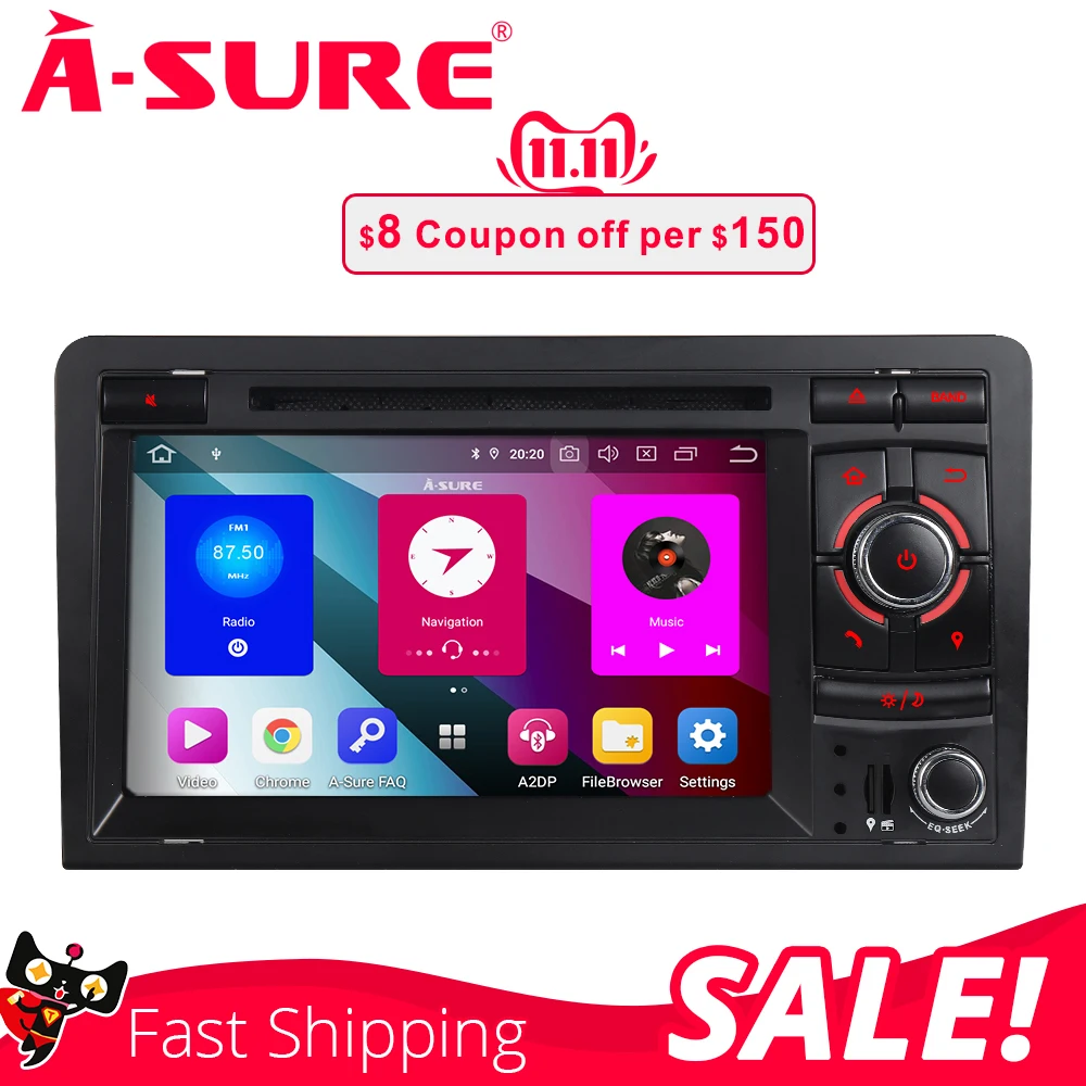 Автомагнитола A Sure 2 Din 64 Гб ПЗУ Android 9 0 DVD GPS плеер навигация для Audi A3 (2003 2011) S3 RS3 RNSE UP 8P