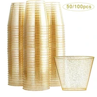 9oz disposable plastic aviation cup transparent rose gold silver edge juice whiskey cup dessert cake mousse cup wedding party
