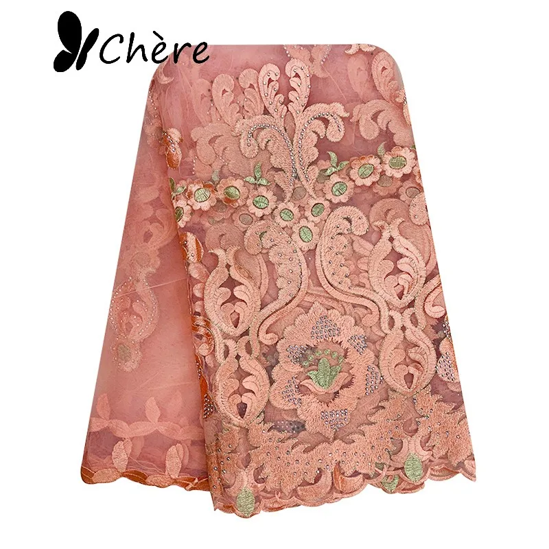 

Latest african Women Scarf Good Quality Plain Embroidery with Stones Soft Net Scarf for Headscarf Wraps BM998