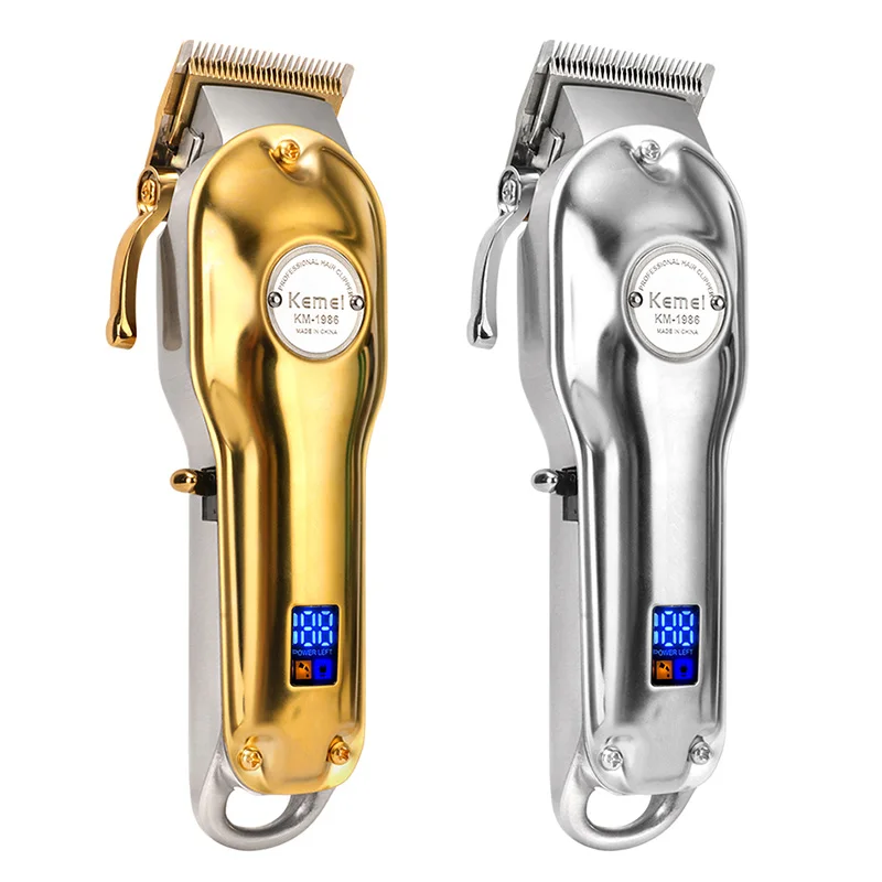 

Kemei Professional Hair Clipper Barber Cutters Electric Cordless Hair Trimmer Gold All Metal Hair Cutting Machines KM-1986 +PG