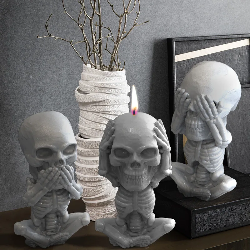 

Форма в виде 3d-черепа для свечей, силиконовая форма для ароматерапии в виде колонны Хэллоуина, свечи из смолы для литья под давлением, рукоде...