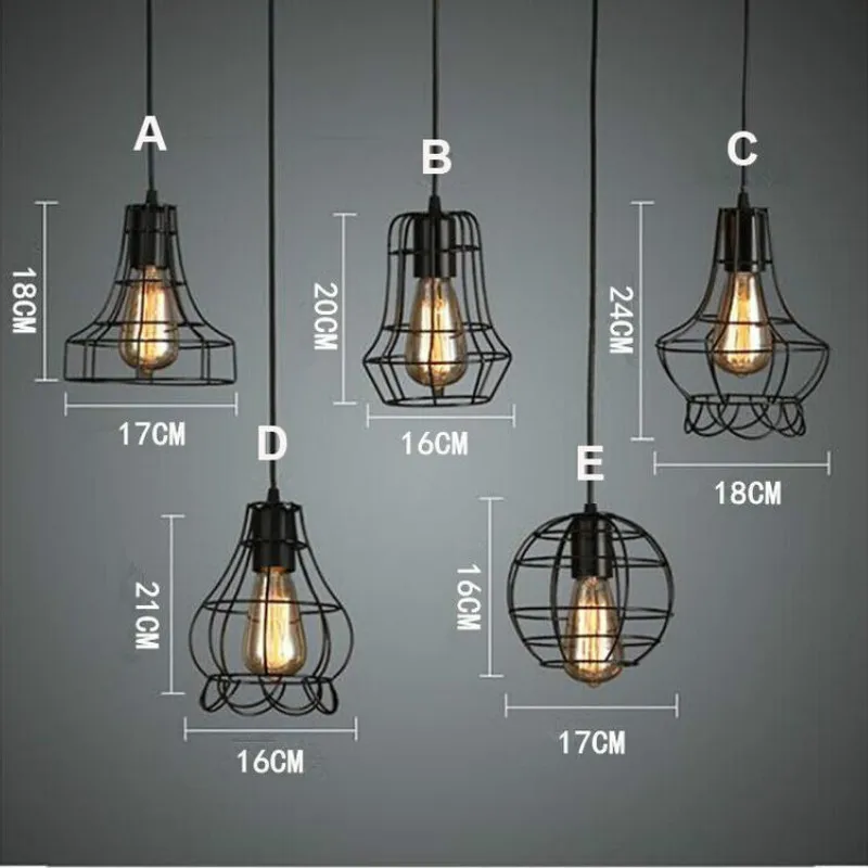 Скандинавский винтажный промышленный металлический каркас черный LED E27