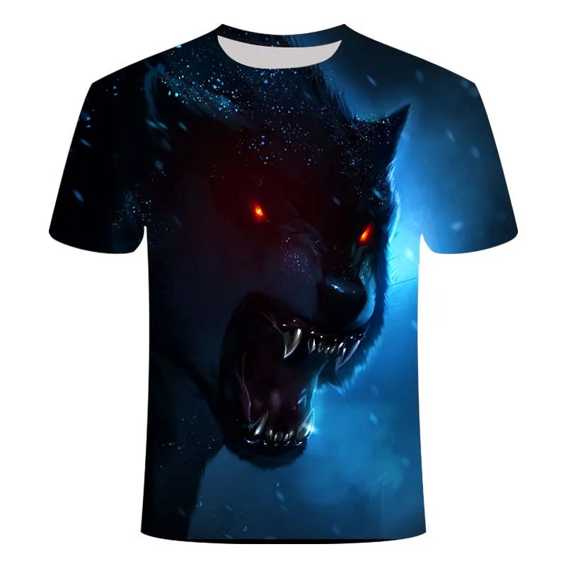 

2021 summer new T-shirt animal 3D printing boy O-neck shirt large size lion pattern fun street female short-sleeved clothes