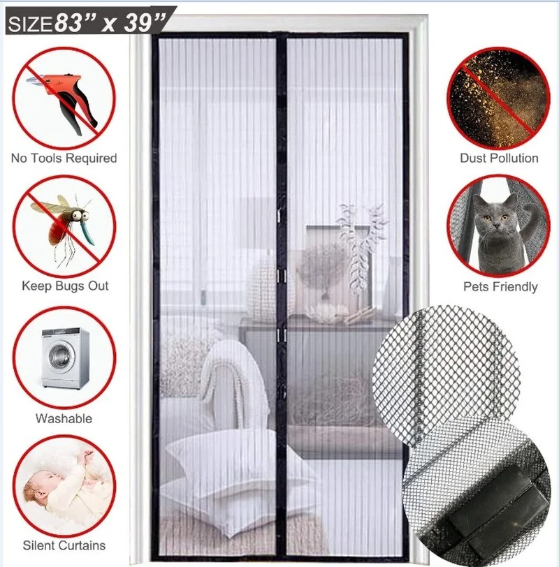 

Summer Anti Mosquito Nets Curtains Doors Summer Anti Fly Bug Insect Magnetic Automatic Closing Screen Kitchen Mesh Door Curtains