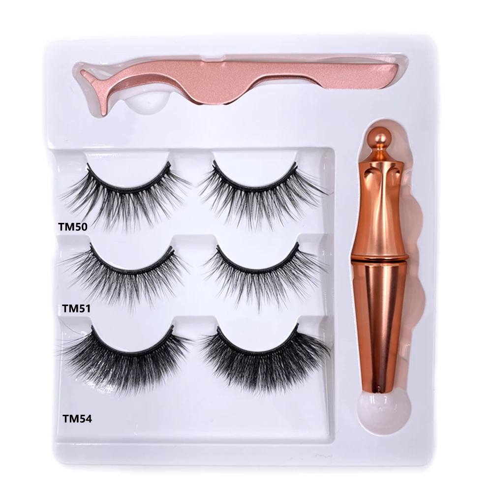 3pair 5 Magnetic Eyelashes 3D Faux mink Magnet Lashes Liquid Eyeliner&ampMagnetic False &amp Tweezer Set | Красота и здоровье