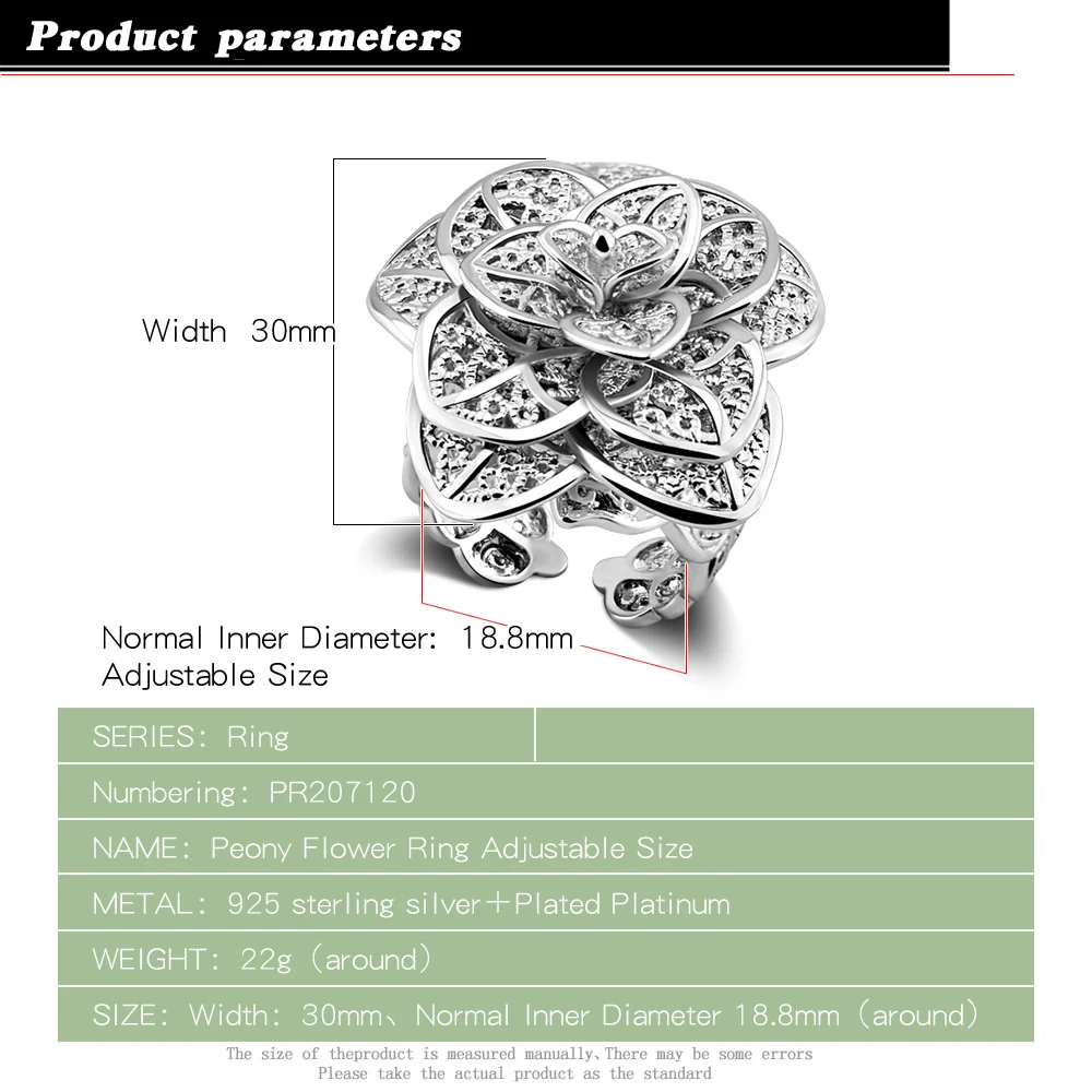 Женское серебряное кольцо с пионами в китайском стиле 925 пробы | Украшения и