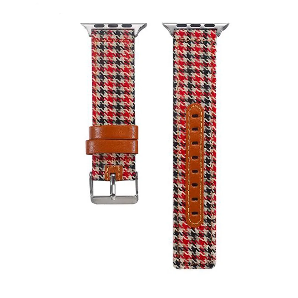 

Canvas Band for Apple Watch series 5 4 3 2 1 Wrist Jean Strap for iWatch Houndstooth Pattern Classic Design Leather Back Band