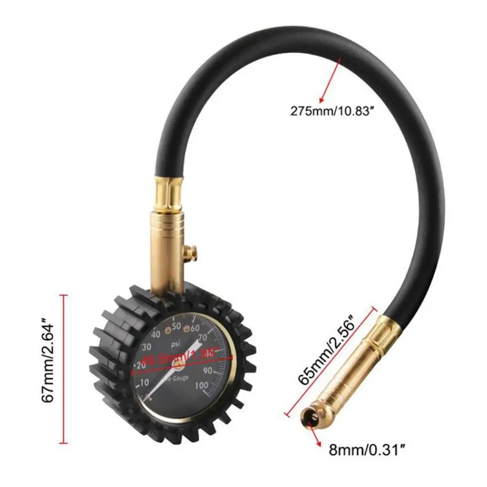 

Tire Pressure Gauge Heavy Duty Tire Gauge Vehicles Universal Copper Valve Rubber Tube Tire Manometer Monitoring