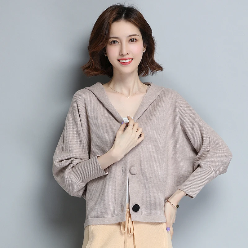 Женский трикотажный кардиган элегантный Однотонный свитер с капюшоном и длинным