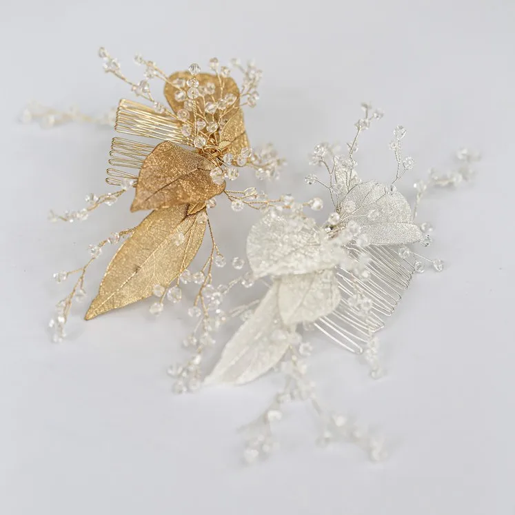 Jonnafe Gold Silver Color Leaf Women Headpiece Crystal Wedding Hair Comb Accessories Handmade Bridal Hair Jewelry