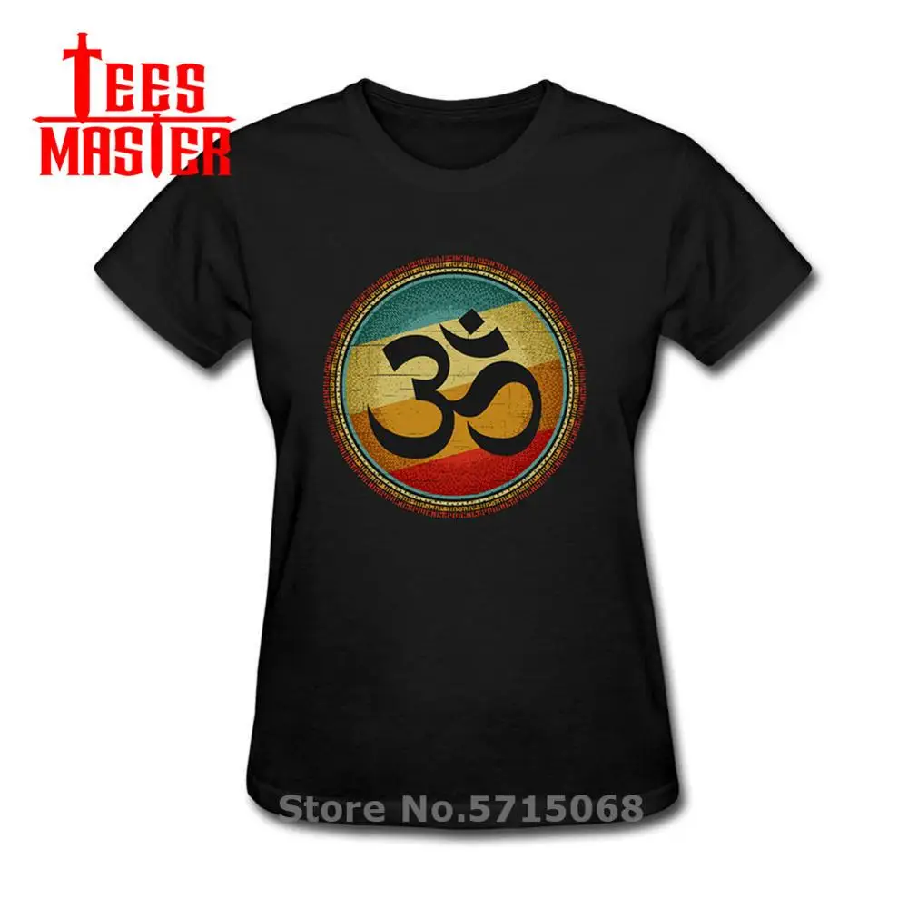 Винтажные символ ом футболка для женщин забавная хлопковая с короткими рукавами