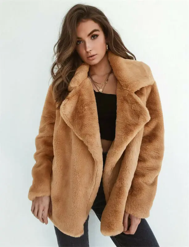 Женское утепленное пальто Goocheer Свободное из флиса с отложным воротником и