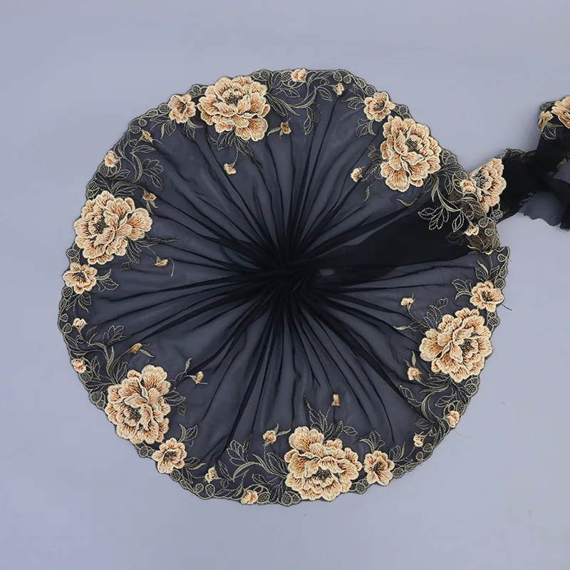 

15Yards 20cm Wide Rose Flowers Lace Trim Sewing Fabric Black Back Embroidery Laces Ribbon for Women Sexy Underwear