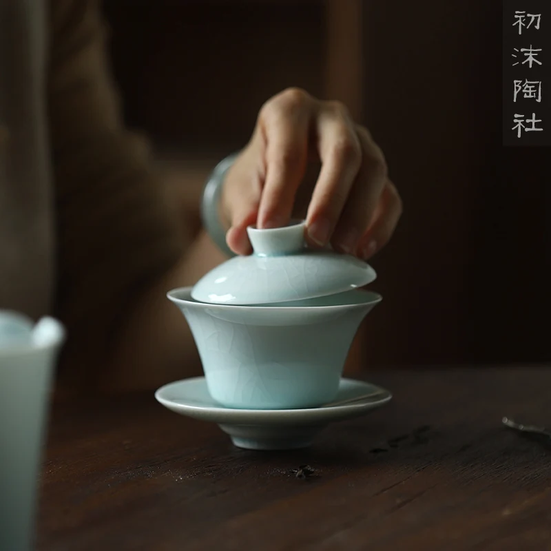 

★beginning of the jingdezhen shadow blue glaze left kiln only three tureen them prevent hot household kung fu tea set