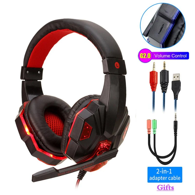 Игровые наушники Deep Bass со светодиодсветильник кой и HD микрофоном для ПК PS4 PS5 Xbox One
