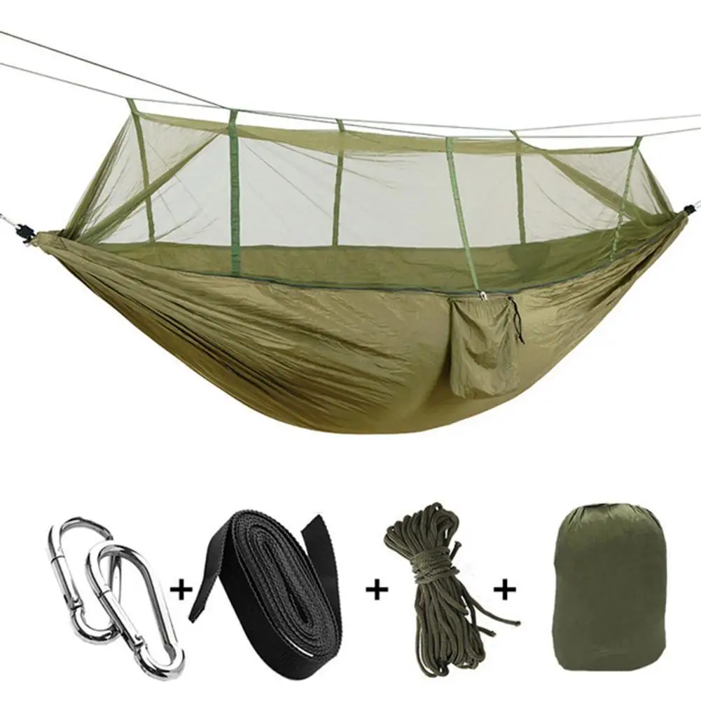 

1-2 Person Portable Outdoor Camping Hammock with Mosquito-Net High Strength Parachute-Fabric Hanging Bed Hunting Sleeping Swing