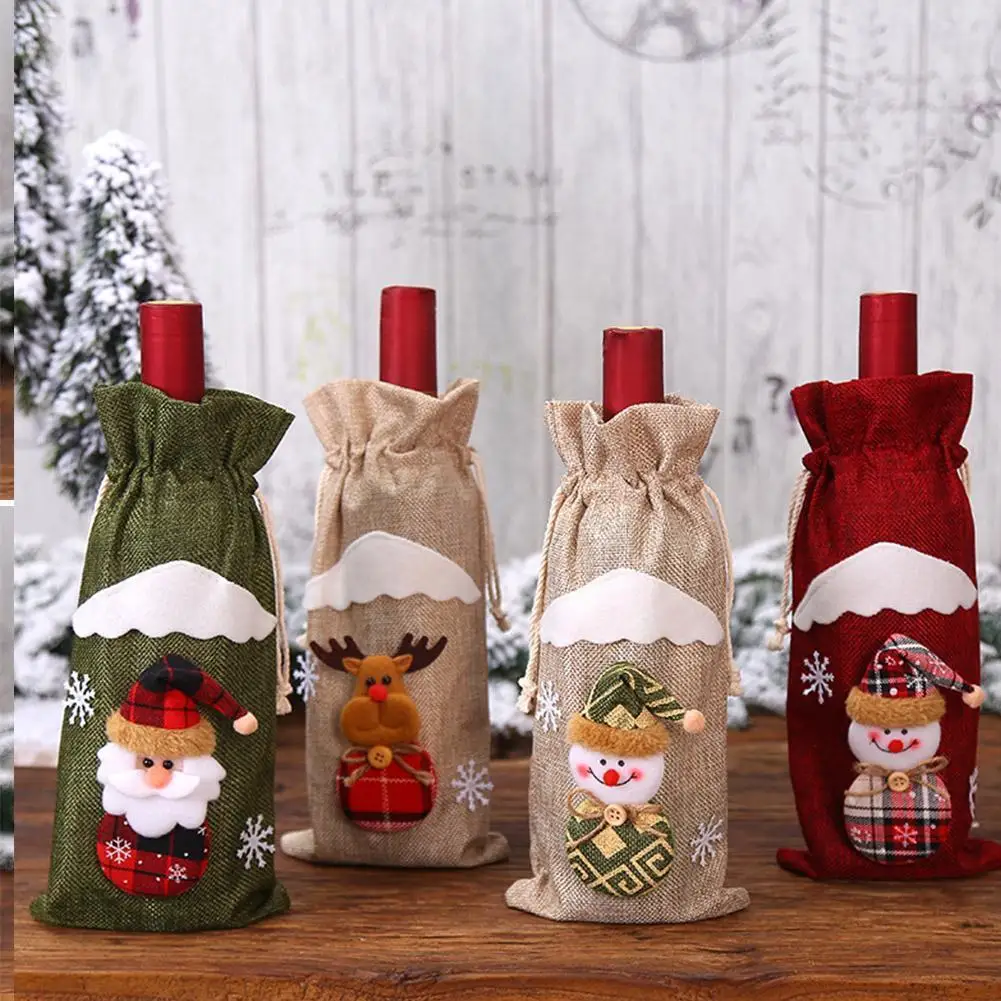 

Christmas Decoration Supplies Linen Old Man Dolls Red Family Decorations Party Hotel Bag Bottle Holiday Decor Holder Wine W V4F5