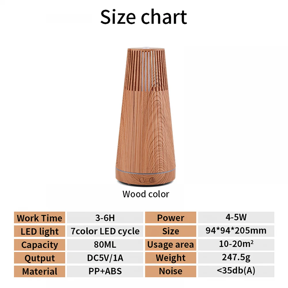 

New Home Air Freshener Aroma Diffuser Mini Portable Essential Oil Diffuser Led Aroma Aromatherapy Humidifier Wood Grain Design