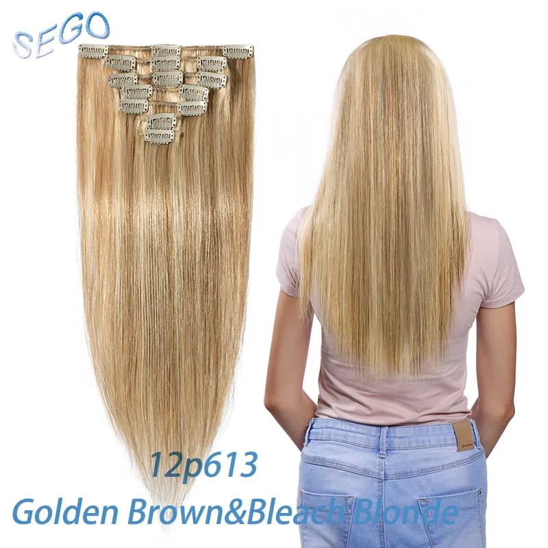 P12/613 SEGO 1"-22" 70 г Прямой зажим синтетических Пряди человеческих волос для наращивания фабричного производства-Реми 7 шт./компл. бразильский волос чистый и фортепиано Цвет - Цвет: P12/613