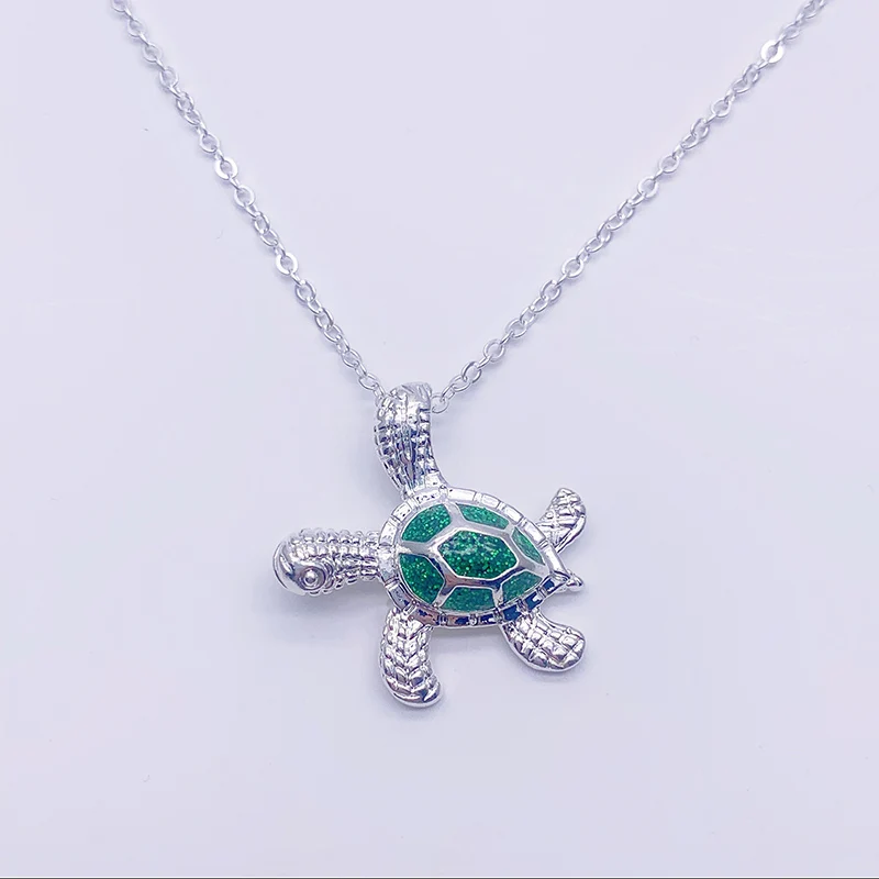 

Cute Sea Turtle Opel Pendant Necklace Women Fashion Blue Collares Jewelry Shiny Long Chain Statement Necklace Jewellery Gifts