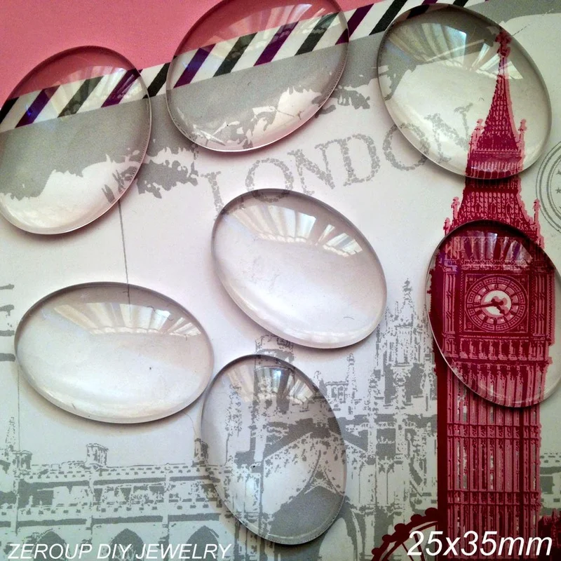 

10pcs/lot 25x35mm Handmade Clear Glass Cabochon Domed Oval Jewelry Accessories