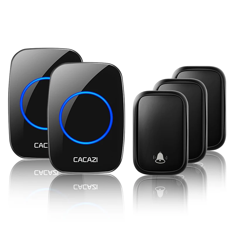 3 button 2 receiver CACAZI беспроводной без батареи требуется дверной звонок с автономным питанием 3 передатчика США ЕС Великобритании AU Plug 1 приемник Умный домашний звонок - Цвет: 3 button 2 receiver