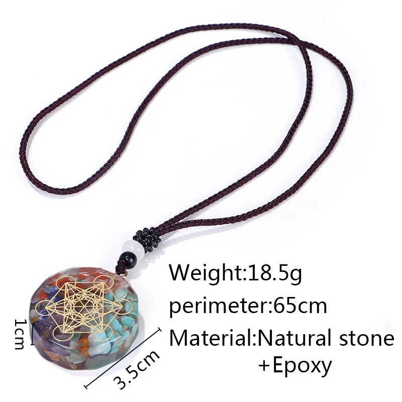 

Yoga 7 Chakra Crystal Crushed Stone Pendant Necklace for Women Men Party Jewelry Ogan Energy Resin Pendant OM Logo Charm Collar
