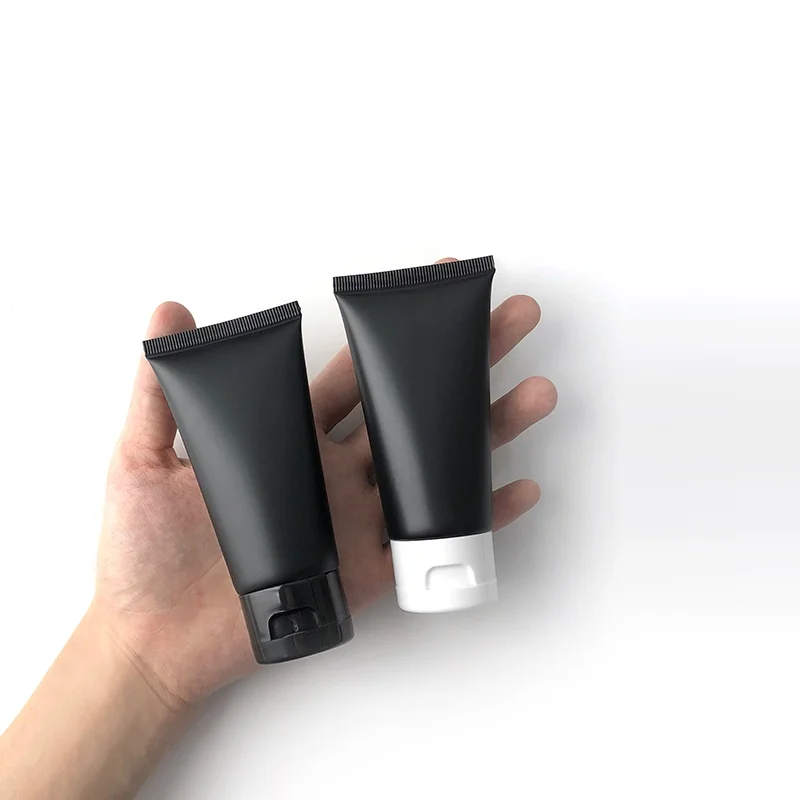 

New 50ml Empty Soft tubes,Matte Black facial cleanser hose tube,50g squeeze cosmetic container,White,Clear screw cap