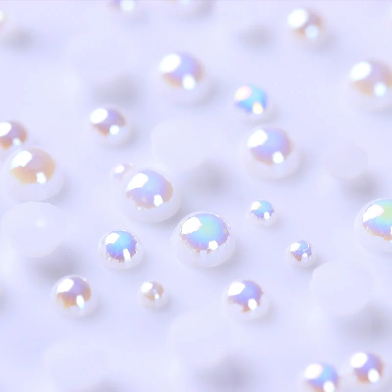 3D Nail Decoration Pearl Bead AB Color White Semi-circle Mixed Flat Bottom Rhinestones 2mm 3mm 4mm | Красота и здоровье