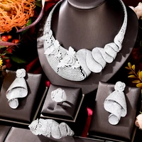 siscathy gorgeous luxury zircon flower necklace exquisite wedding jewelry set for women female party dress earrings accessories