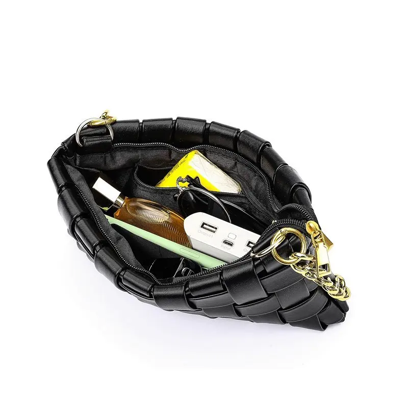 

Weave Designer Solid Color Crossbody Bags For Women 2020 Luxury PU Leather Shoulder Bag Purses And Handbags Chains Baguette Bags