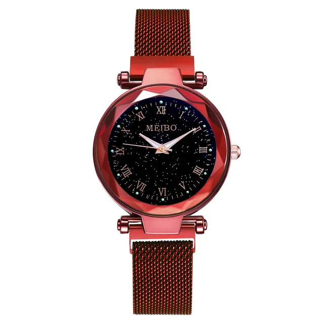 C Red Relogio Feminino модные женские часы Звездное небо магнитные наручные часы с ремешком-сеткой женское платье Светящиеся кварцевые наручные женские часы - Цвет: C Red