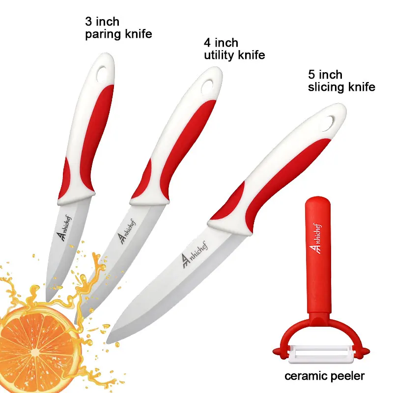 3 Red White Set Кухонный нож, керамические ножи, 3, 4, 5, 6 дюймов+ Овощечистка, белое лезвие, для очистки овощей, фруктов, шеф-повара, набор ножей, инструменты для приготовления пищи - Цвет: 3 Red White Set