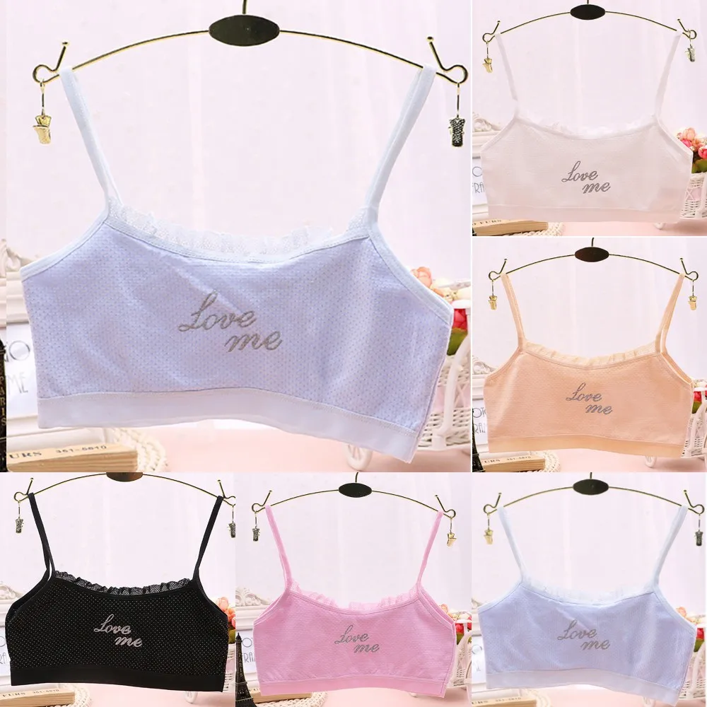 

Kids Girl Training Bra Strappy Lace Seamless No Steel Ring Letter Print Breathable