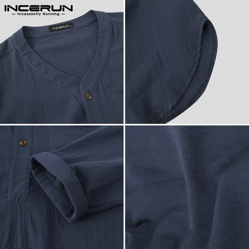 

Fashion Cotton Men Sleep Robes Homewear Solid V Neck Long Sleeve Nightgown Leisure Loose Cozy Men's Bathrobes Plus Size INCERUN