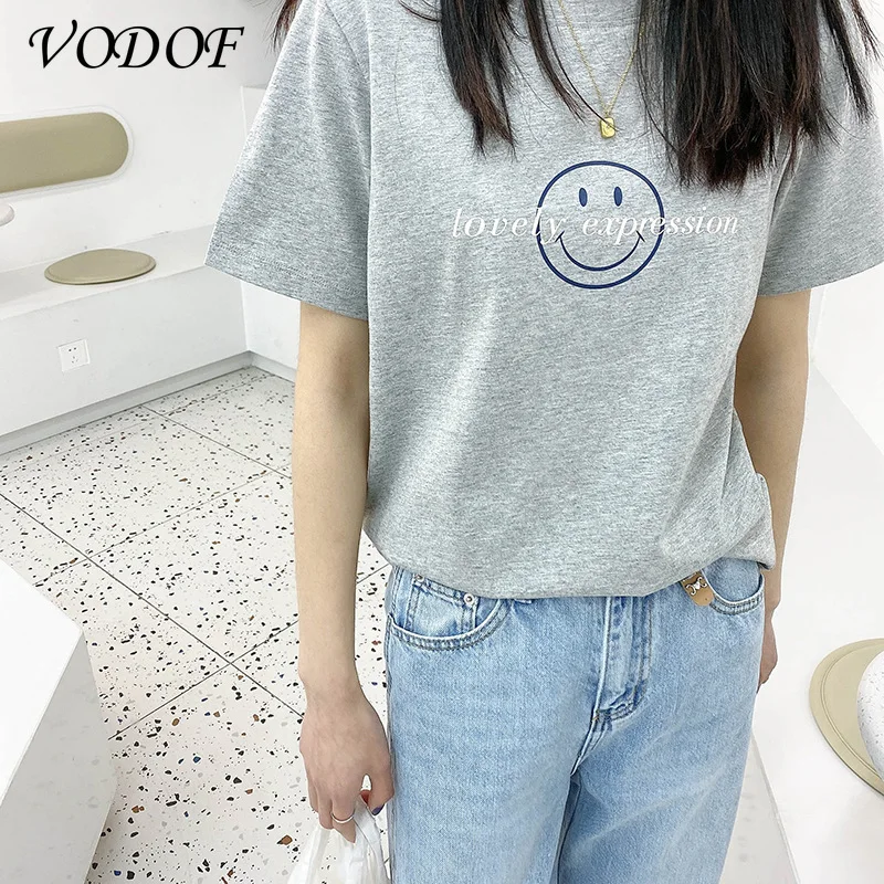 

VODOF 2021 T-shirt Ladies Short-sleeved O-neck Loose T-shirt 2020 Summer T-shirt Top Short-sleeved Women